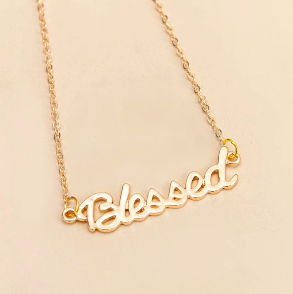 Gold Blessed‎ Name Necklace Y2K Retro Eighties Hiphop Glamour Luxury Prayer Cute